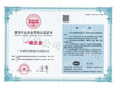 清洁行业一级企业等级认证证书